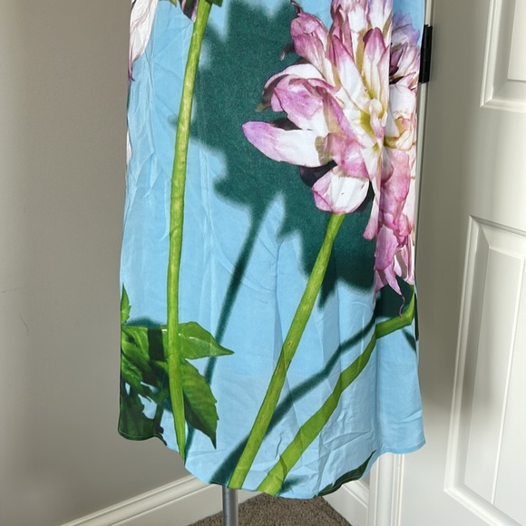 Anthropologie Photorealistic Silk Dress Duchess de Nemours peonies blue Sz 6 - Picture 9 of 16